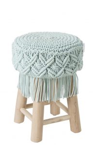 J-line fodskammel macrame bomuld/træ havblå (h45xb30xl30 cm)